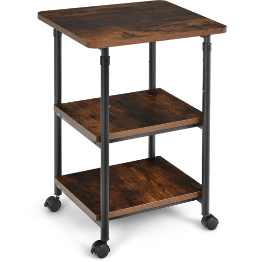 3-tier Adjustable Printer Stand with 360 Swivel Casters-Brown - Image 4
