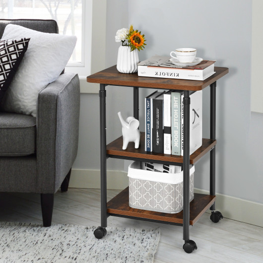 3-tier Adjustable Printer Stand with 360 Swivel Casters-Brown - Image 5