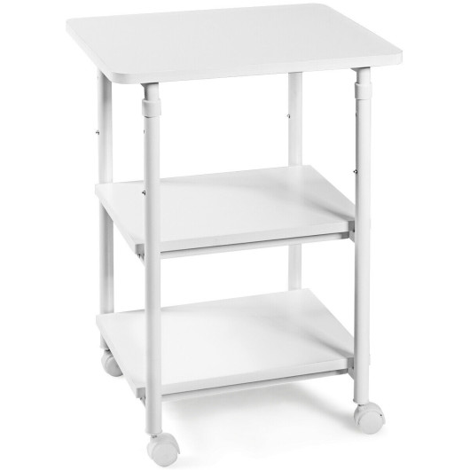 3-tier Adjustable Printer Stand with 360 Swivel Casters-White - Image 2