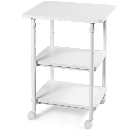 3-tier Adjustable Printer Stand with 360 Swivel Casters-White - Image 5