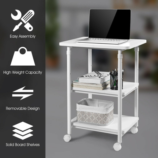 3-tier Adjustable Printer Stand with 360 Swivel Casters-White - Image 4