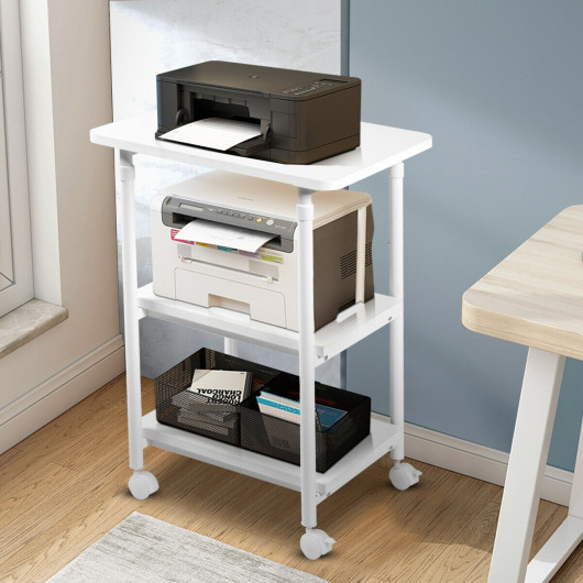 3-tier Adjustable Printer Stand with 360 Swivel Casters-White - Image 3