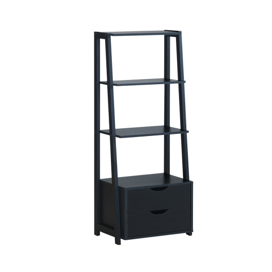4-Tier Ladder Bookshelf Storage Display with 2 Drawers - Image 6