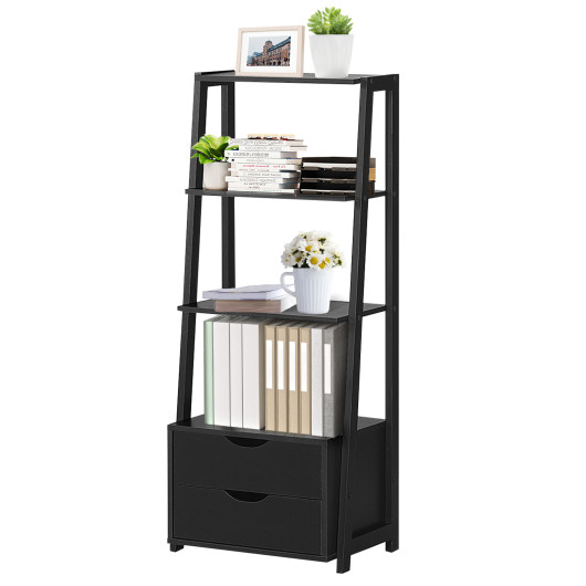 4-Tier Ladder Bookshelf Storage Display with 2 Drawers - Image 2