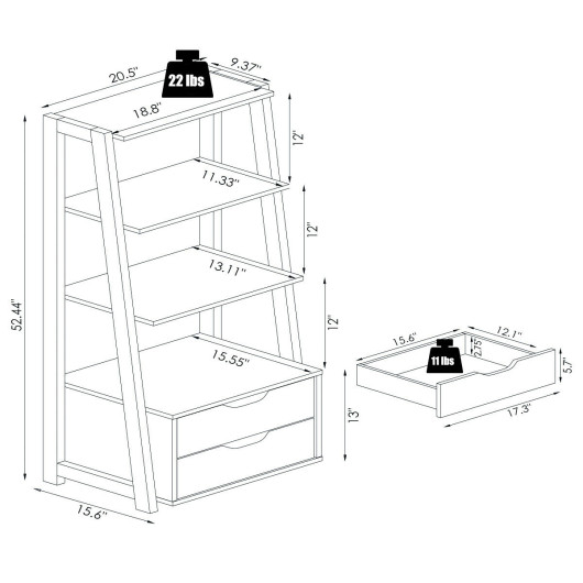4-Tier Ladder Bookshelf Storage Display with 2 Drawers - Image 5