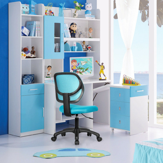 Low-back Computer Task Chair with Adjustable Height and Swivel Casters-Blue - Image 3