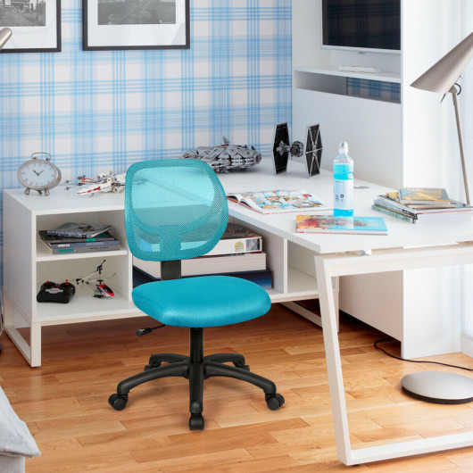 Low-back Computer Task Chair with Adjustable Height and Swivel Casters-Blue - Image 6