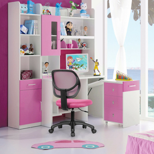 Low-back Computer Task Chair with Adjustable Height and Swivel Casters-Pink - Image 5