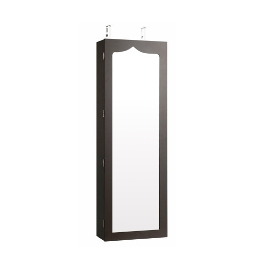5 LEDs Lockable Mirror Jewelry Cabinet Armoire with 6 Drawers-Brown