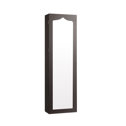 5 LEDs Jewelry Armoire Wall Mounted - Door Hanging Mirror-Brown