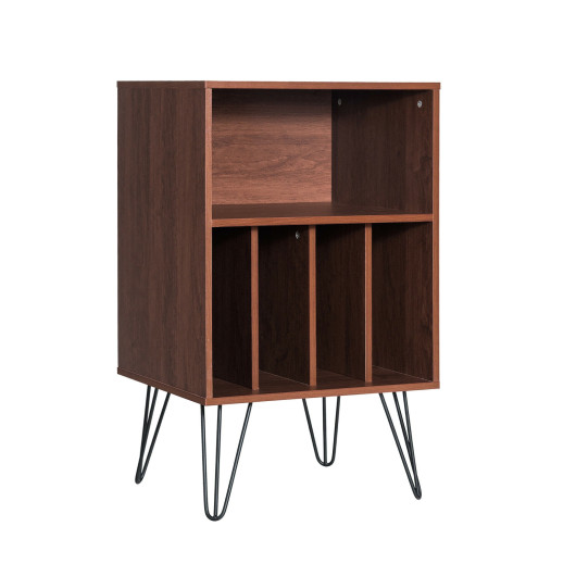 Freestanding Record Player Stand Record Storage Cabinet with Metal Legs-Coffee - Image 6