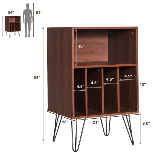 Freestanding Record Player Stand Record Storage Cabinet with Metal Legs-Coffee - Image 4