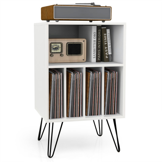 Freestanding Record Player Stand Record Storage Cabinet with Metal Legs-White - Image 6