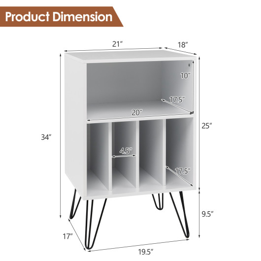 Freestanding Record Player Stand Record Storage Cabinet with Metal Legs-White - Image 2