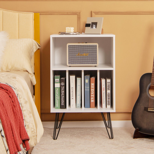 Freestanding Record Player Stand Record Storage Cabinet with Metal Legs-White - Image 5