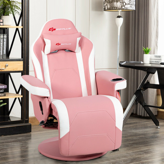Ergonomic High Back Massage Gaming Chair with Pillow-Pink - Image 4