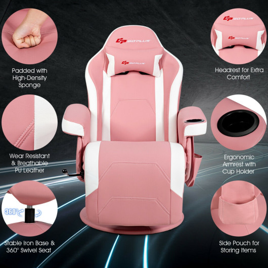 Ergonomic High Back Massage Gaming Chair with Pillow-Pink - Image 2