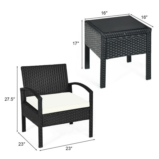 3 Pieces Outdoor Rattan Patio Conversation Set with Seat Cushions-White - Image 5