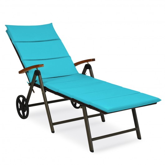 Outdoor Chaise Lounge Chair Rattan Lounger Recliner Chair-Turquoise - Image 6