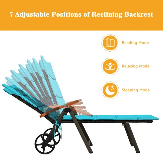 Outdoor Chaise Lounge Chair Rattan Lounger Recliner Chair-Turquoise - Image 4
