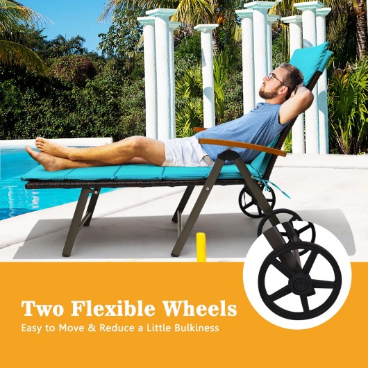Outdoor Chaise Lounge Chair Rattan Lounger Recliner Chair-Turquoise - Image 3
