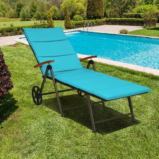 Outdoor Chaise Lounge Chair Rattan Lounger Recliner Chair-Turquoise - Image 2