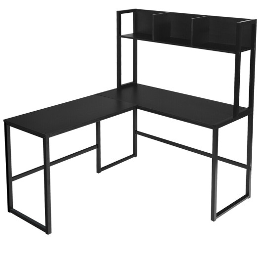 Reversible L-Shaped Corner Desk with Storage Bookshelf-Black - Image 6