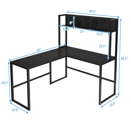 Reversible L-Shaped Corner Desk with Storage Bookshelf-Black - Image 2