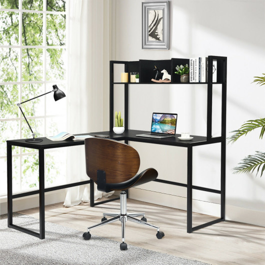 Reversible L-Shaped Corner Desk with Storage Bookshelf-Black - Image 4