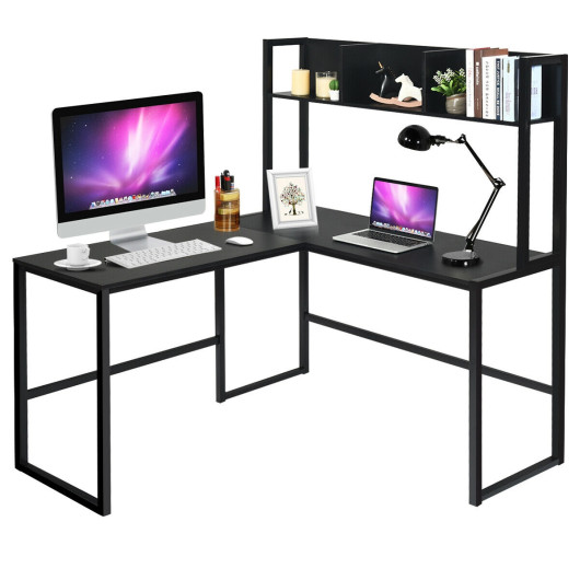 Reversible L-Shaped Corner Desk with Storage Bookshelf-Black - Image 5
