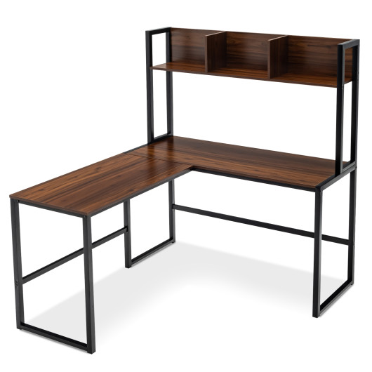 Reversible L-Shaped Corner Desk with Storage Bookshelf-Walnut - Image 6