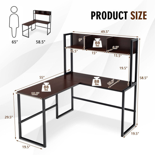 Reversible L-Shaped Corner Desk with Storage Bookshelf-Dark Brown - Image 5