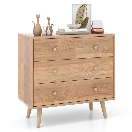 4-Drawer Dresser Cabinet Storage Organizer Rubber Leg with Rail-Natural