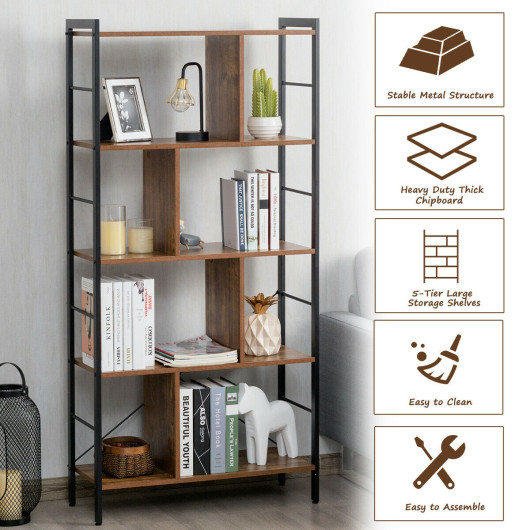 4-Tier Industrial Freestanding Bookshelf with Metal Frame - Image 2