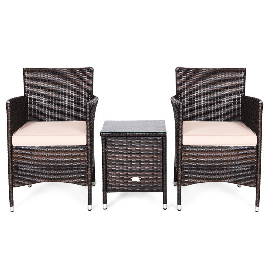3 Pcs Outdoor Rattan Wicker Furniture Set-Beige