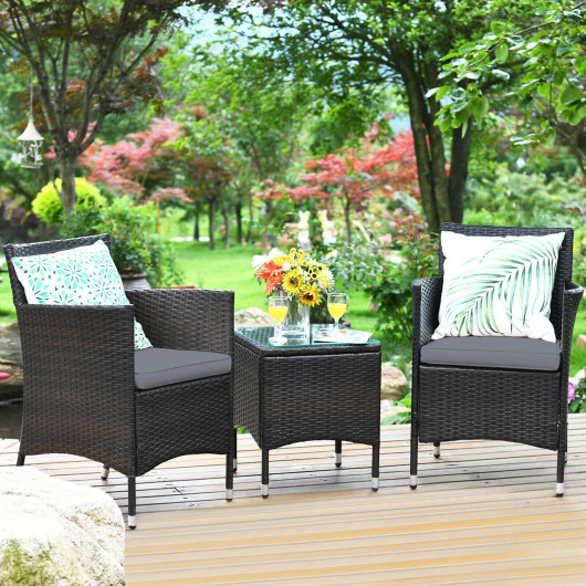 3 Pcs Outdoor Rattan Wicker Furniture Set-Gray - Image 2