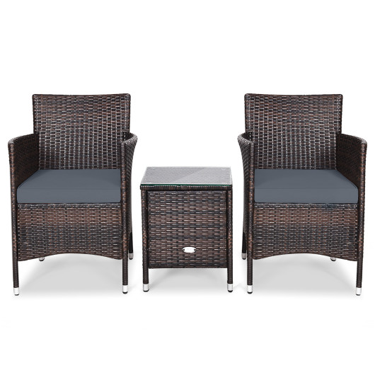3 Pcs Outdoor Rattan Wicker Furniture Set-Gray - Image 3