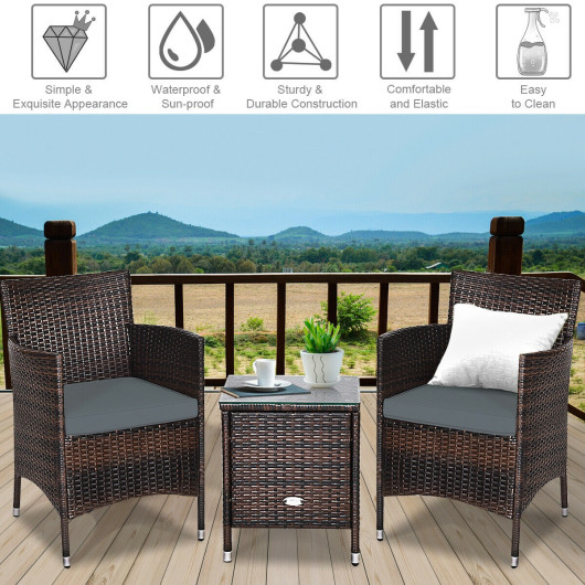 3 Pcs Outdoor Rattan Wicker Furniture Set-Gray - Image 5