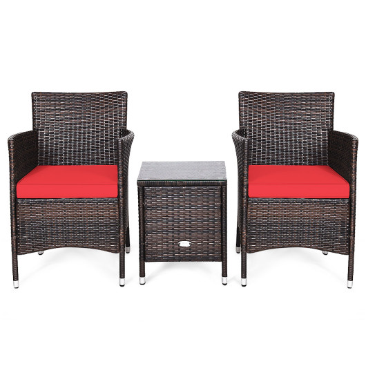3 Pcs Outdoor Rattan Wicker Furniture Set-Red