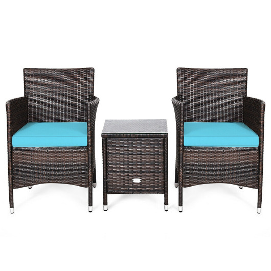 3 Pcs Outdoor Rattan Wicker Furniture Set-Blue - Image 2
