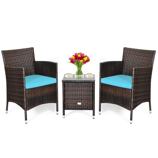 3 Pcs Outdoor Rattan Wicker Furniture Set-Blue - Image 5