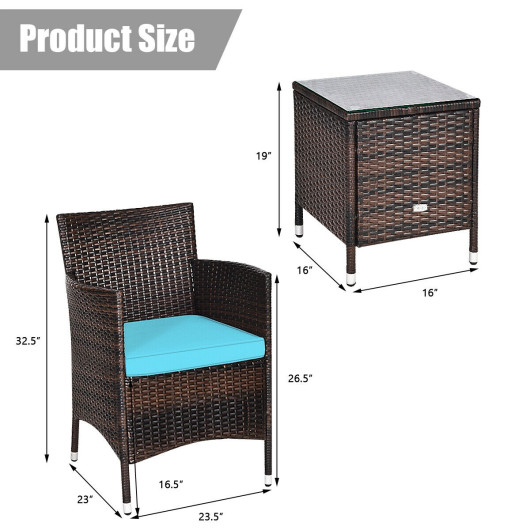 3 Pcs Outdoor Rattan Wicker Furniture Set-Blue - Image 6