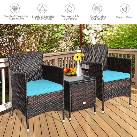 3 Pcs Outdoor Rattan Wicker Furniture Set-Blue - Image 4