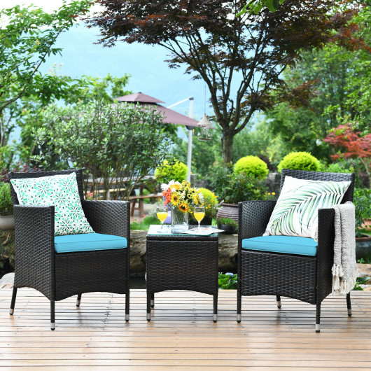 3 Pcs Outdoor Rattan Wicker Furniture Set-Blue - Image 3