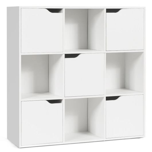 Free Standing 9 Cube Storage Wood Divider Bookcase for Home and Office-White - Image 5