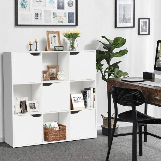 Free Standing 9 Cube Storage Wood Divider Bookcase for Home and Office-White - Image 6
