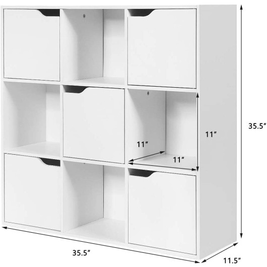 Free Standing 9 Cube Storage Wood Divider Bookcase for Home and Office-White - Image 4