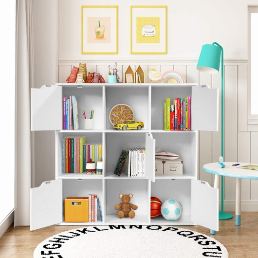 Free Standing 9 Cube Storage Wood Divider Bookcase for Home and Office-White - Image 2