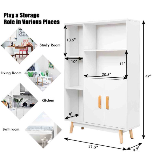 Free Standing Pantry Cabinet with 2 Door Cabinet and 5 Shelves - Image 3