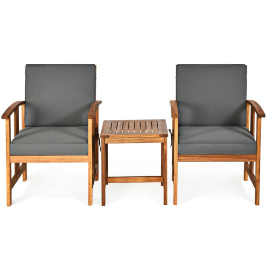 3PC Solid Wood Outdoor Patio Sofa Furniture Set-Gray - Image 6